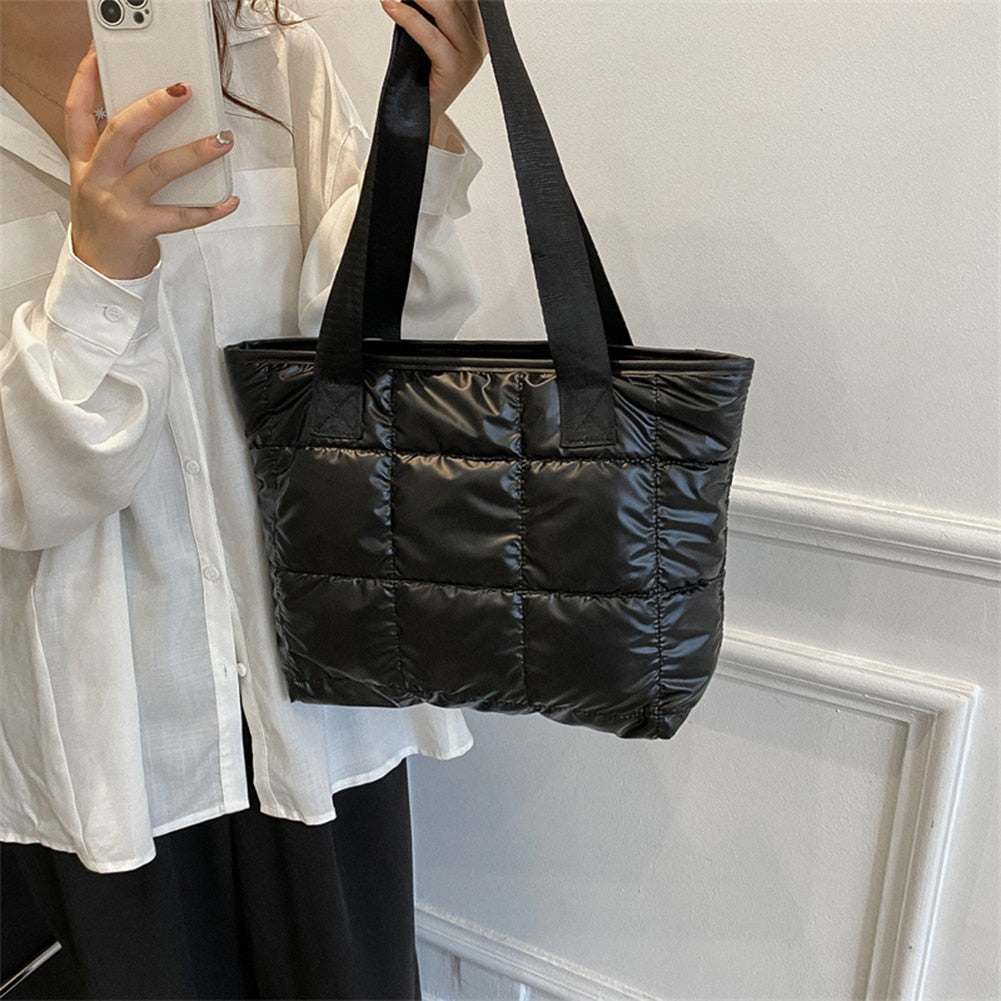 Ladies Tote Handbags Large Capacity Cotton Padded Quilted Solid Color - ElegenceTote