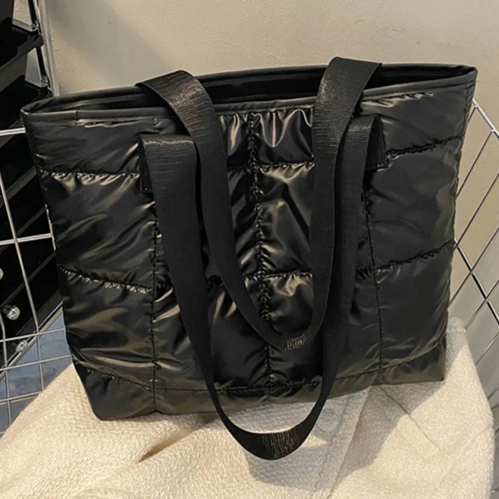 Ladies Tote Handbags Large Capacity Cotton Padded Quilted Solid Color - ElegenceTote