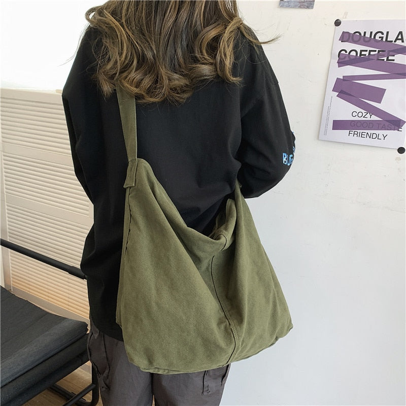 Women Canvas Tote Bag Female Solid Simple Large Capacity Bags - ElegenceTote