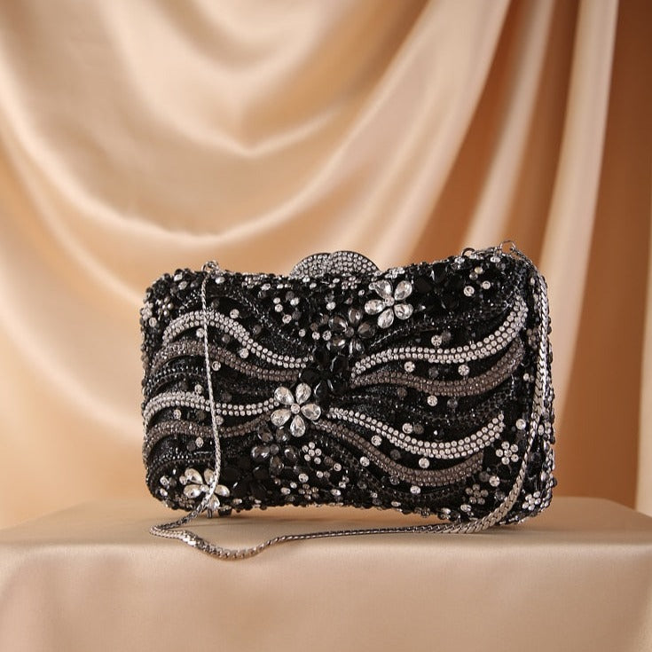 Silver Gold Black Crystal Diamond Beading Clutch - ElegenceTote