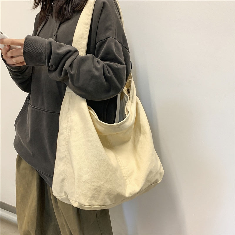 Women Canvas Tote Bag Female Solid Simple Large Capacity Bags - ElegenceTote