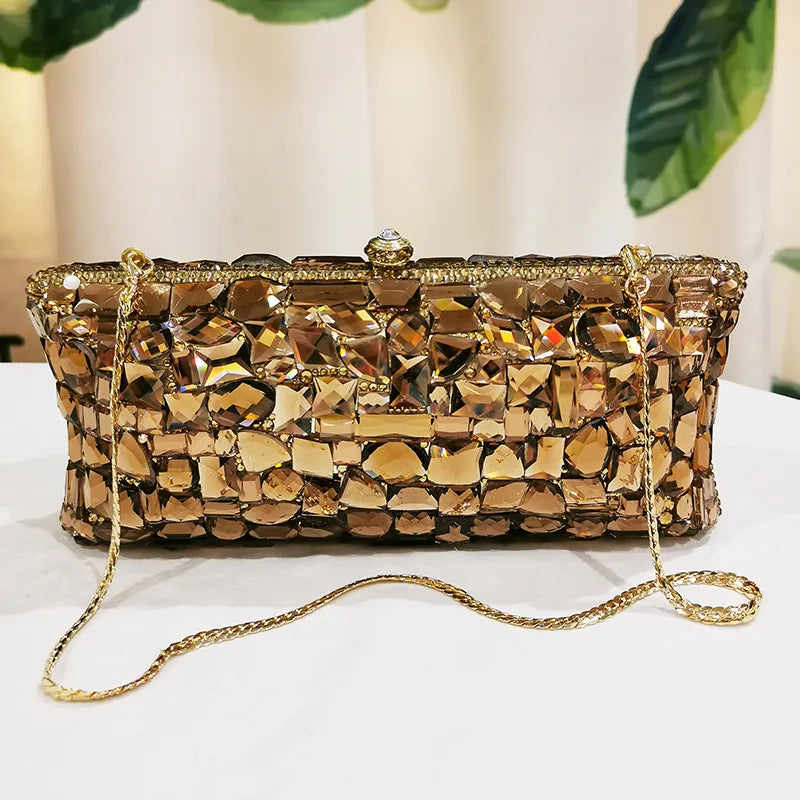 HQ Gold Big Stone Evening Clutch Bag - ElegenceTote