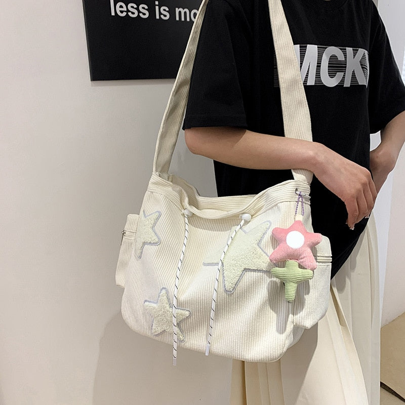 Girls Cute Star Print Shoulder Tote Bags Women Japanese Casual Fashion - ElegenceTote