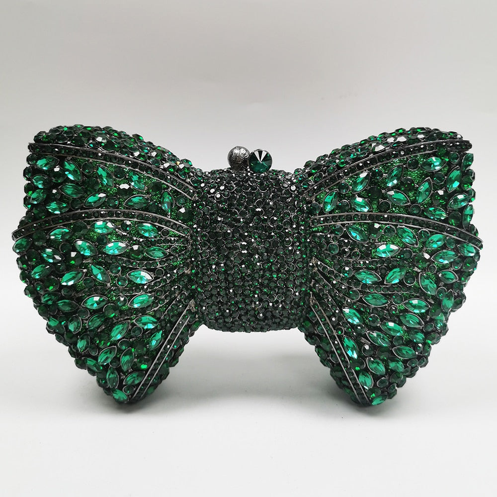 Green Rhinestone Bow Clutches Luxury Dinner Handbags Designer - ElegenceTote