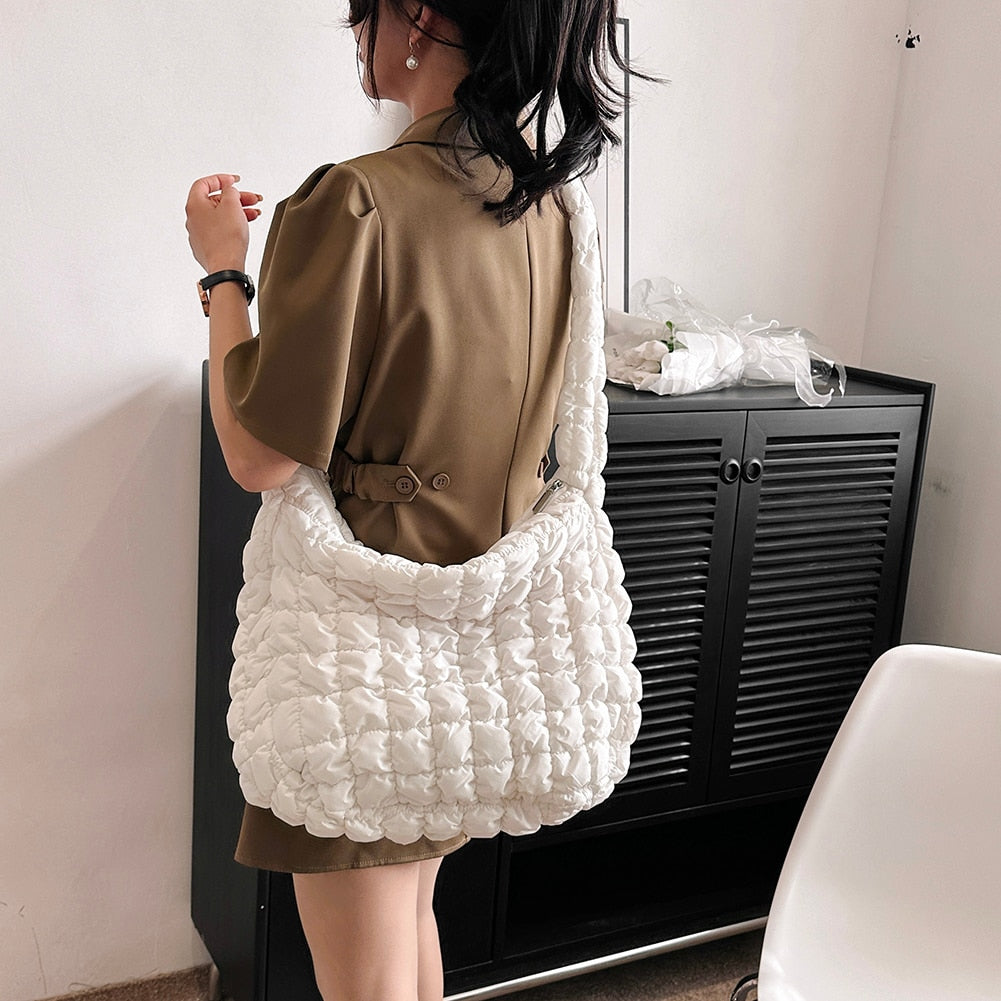 Quilted Padded Pleated Bubbles Cloud Crossbody Bag - ElegenceTote