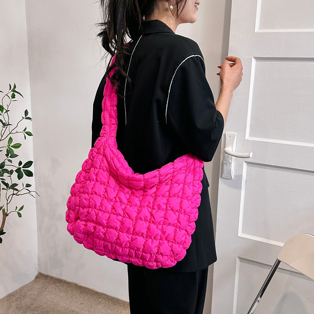 Quilted Padded Pleated Bubbles Cloud Crossbody Bag - ElegenceTote