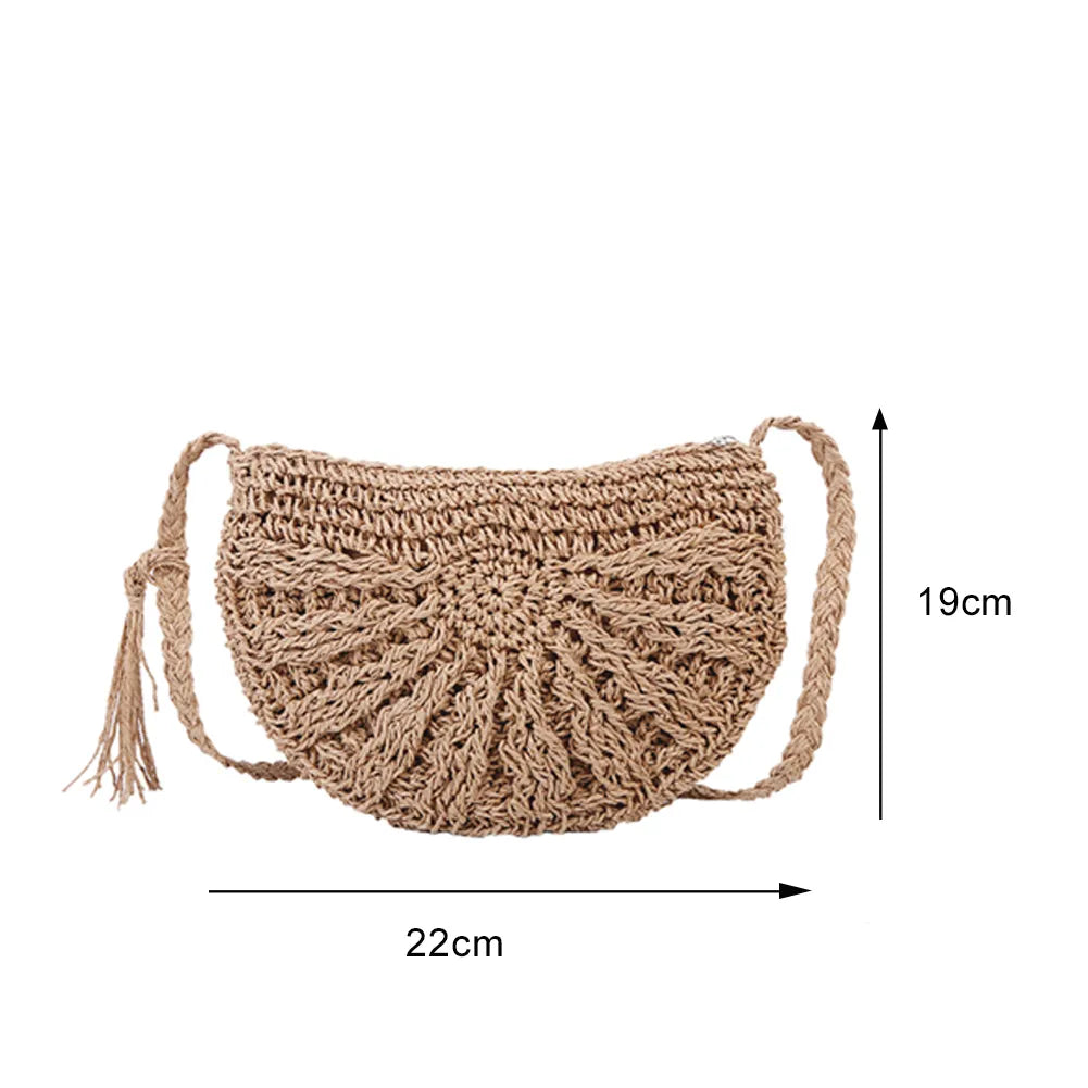 Half Round Straw Bag for Women Summer Beach Rattan Shoulder Bag - ElegenceTote