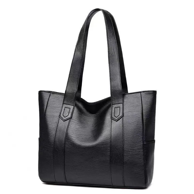 Solid Color Zipper New Casual PU Leather Large Capacity Tote Bags - ElegenceTote