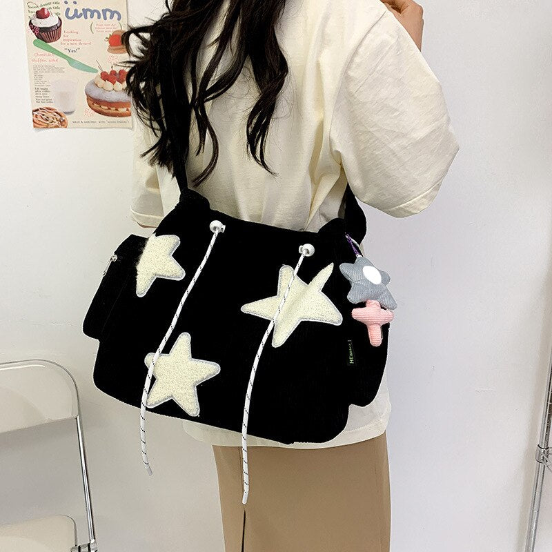 Girls Cute Star Print Shoulder Tote Bags Women Japanese Casual Fashion - ElegenceTote