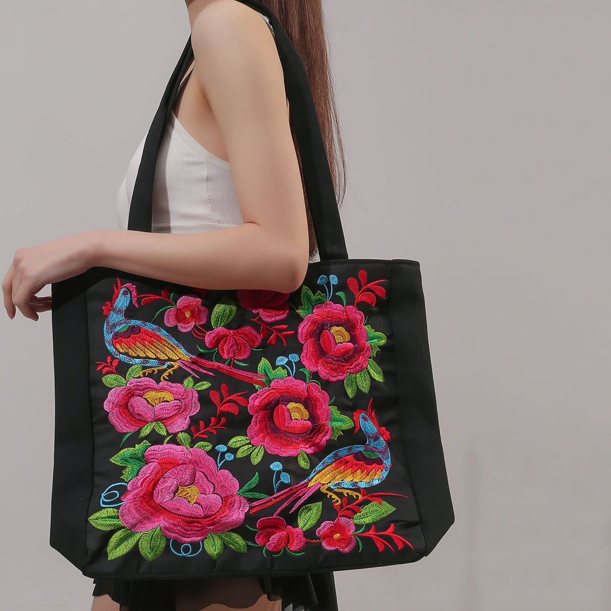 Ethnic Phoenix Embroidered Women's Shoulder Tote Bag - ElegenceTote