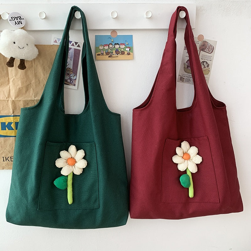 Tote Literary Flower Decoration Handbags - ElegenceTote