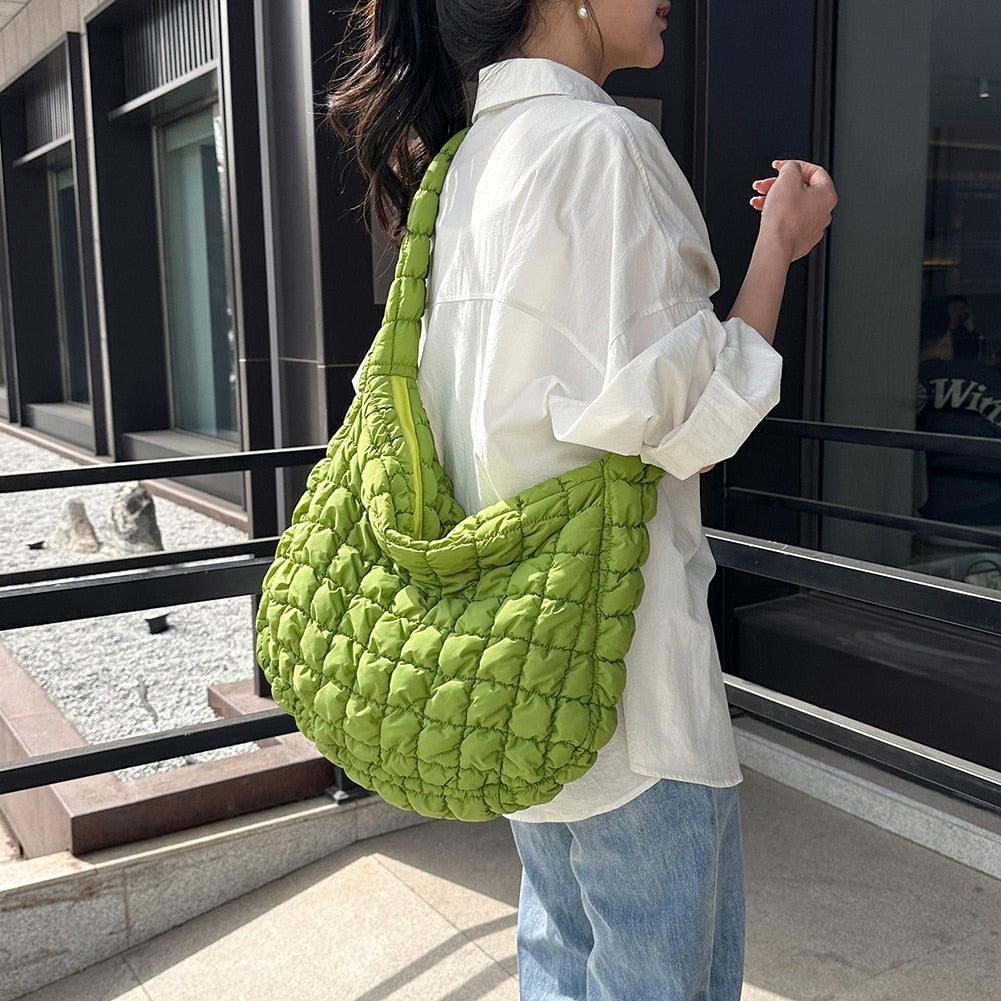 Quilted Padded Pleated Bubbles Cloud Crossbody Bag - ElegenceTote